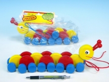 Miva Housenka dřevo tahací barevná 27cm v krabičce