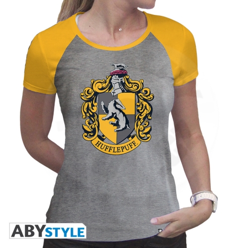 HARRY POTTER - Tshirt "Hufflepuff" woman SS grey & yellow - premium M_(1)
