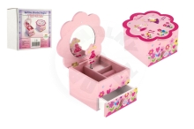 Skříňka šperkovnice Princess dřevo hrající květina zásuvka 14,5x8x14,5cm