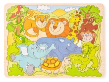 Woody Puzzle na desce ´´Africká veselá zvířátka´´