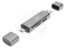 Digitus dvojitá čtečka karet (USB-C + USB 3.0) 1x SD, 1x MicroSD, 1x USB 3.0
