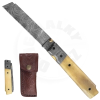Zavírací damaškový nůž "DESERT EDGE" s koženým pouzdrem