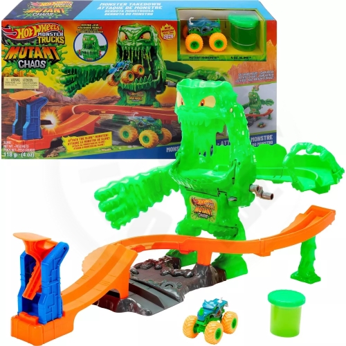 Hot Wheels Monster Trucks Mutant Monster Takedown s autíčkem a slizem