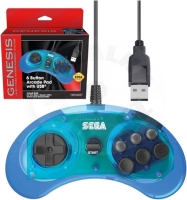 Retro-Bit SEGA Genesis 6-button Arcade Pad USB Clear Blue