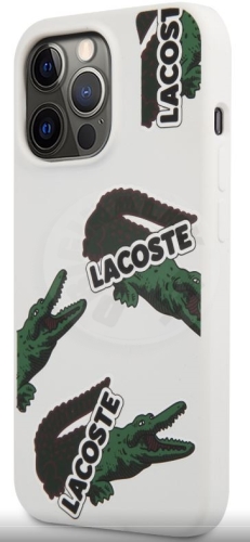 Lacoste Liquid Silicone Allover Pattern Kryt pro iPhone 13 Pro White
