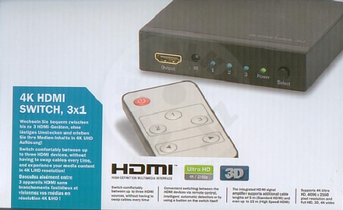 Digitus 4K HDMI 1.3 přepínač 3x1, včetně dálkového ovládání